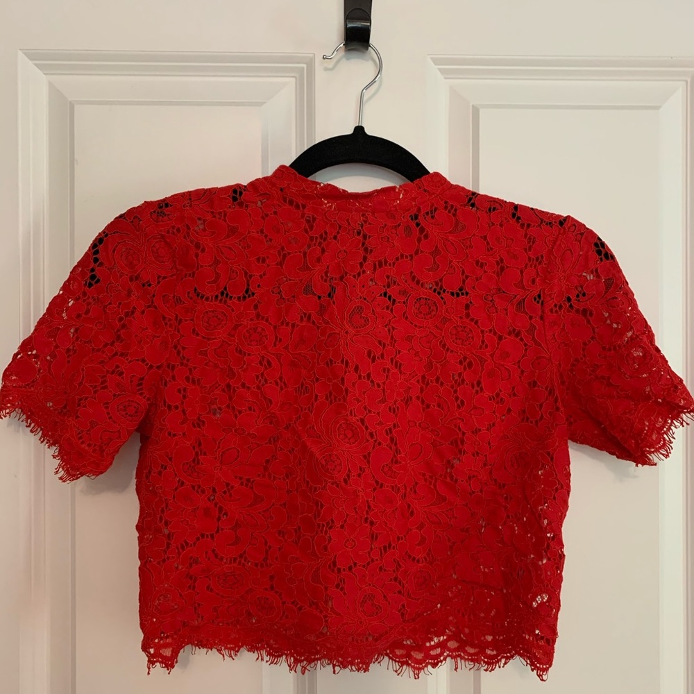 Laced Crop Short Sleeve Turtle Neck (red)